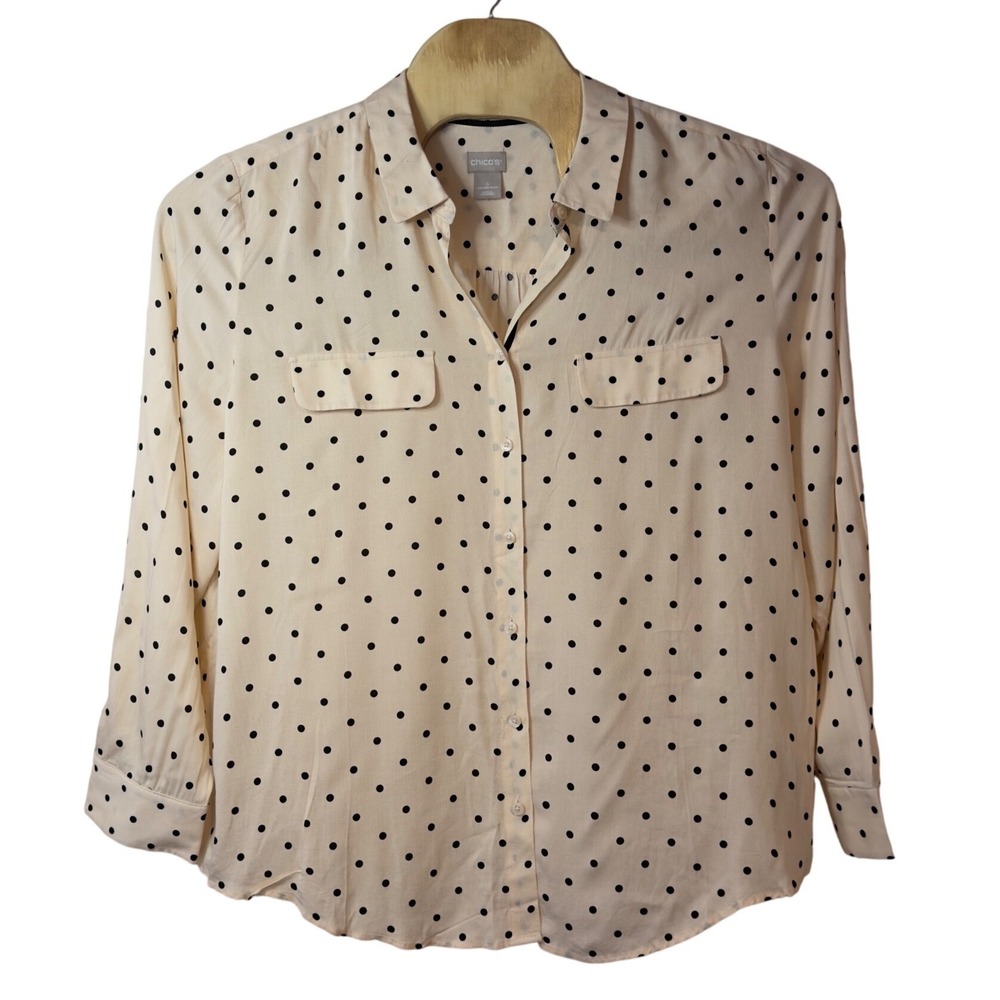 Chicos Women's Long Sleeve Polka Dot Button Up Blouse Size 4 (US 20-22) Office